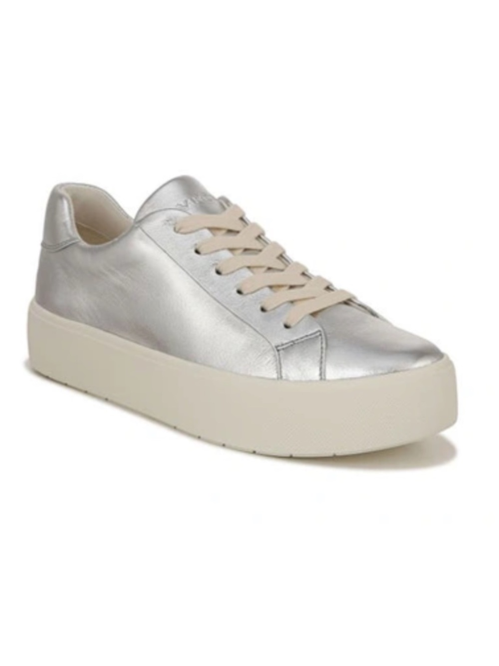 Vince Benfield Metallic Silver Platinum Leather Low Top Platform Sneakers 7.5
